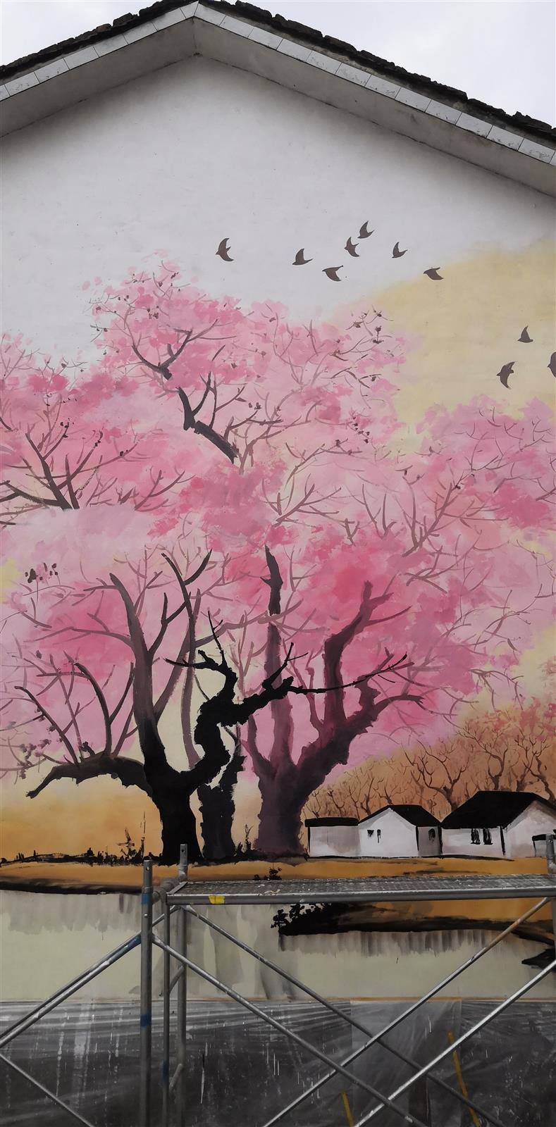 江南春色花树壁画作品