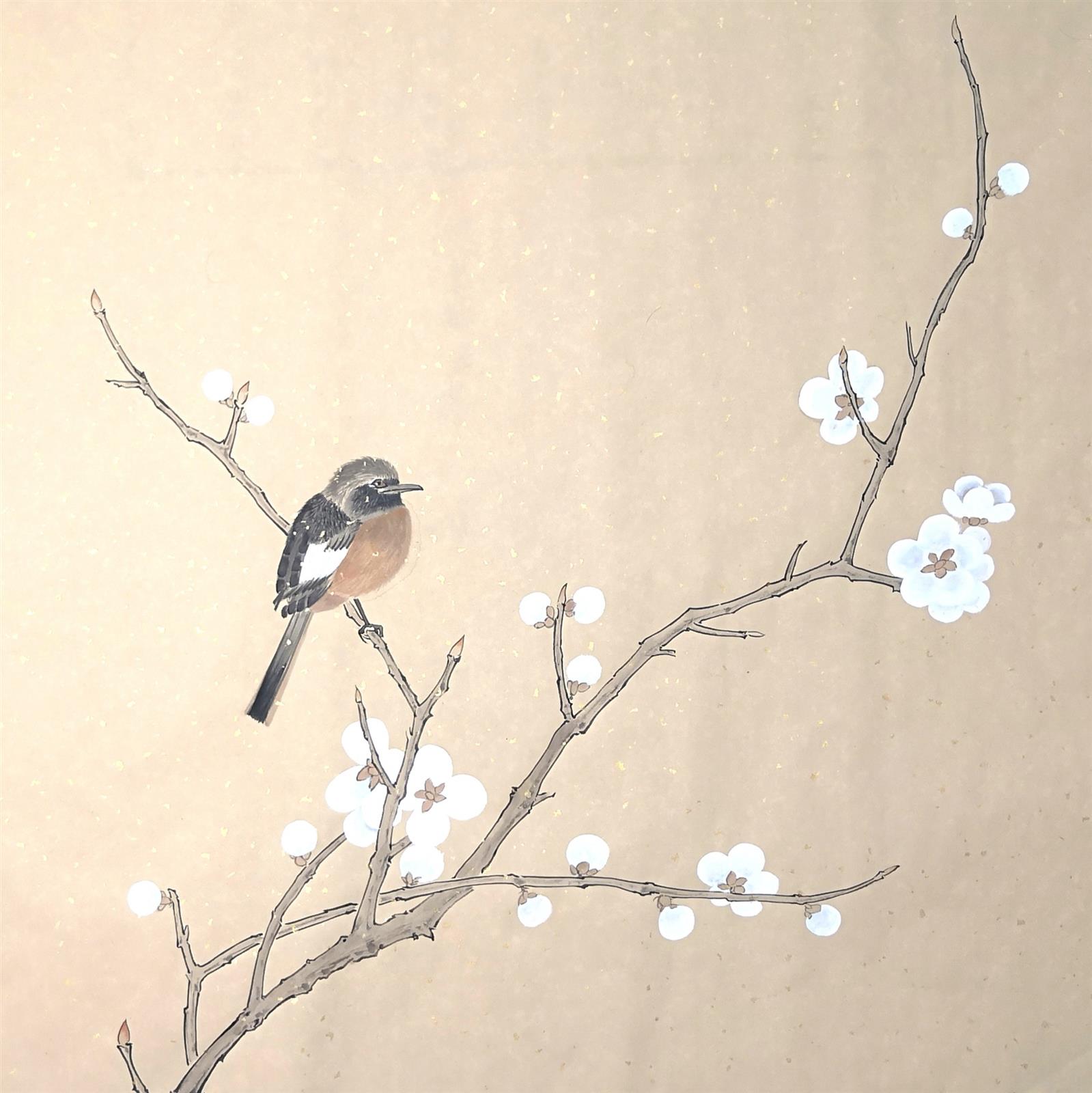 梅花枝头栖鸟花鸟小品作品